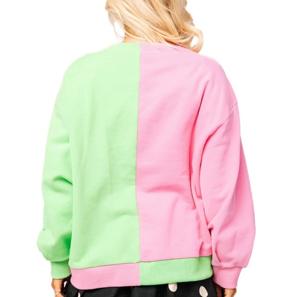Queen of Sparkles Green & Pink Colorblock Character Profile Wicked Sweatshirt - Picture 3 of 3